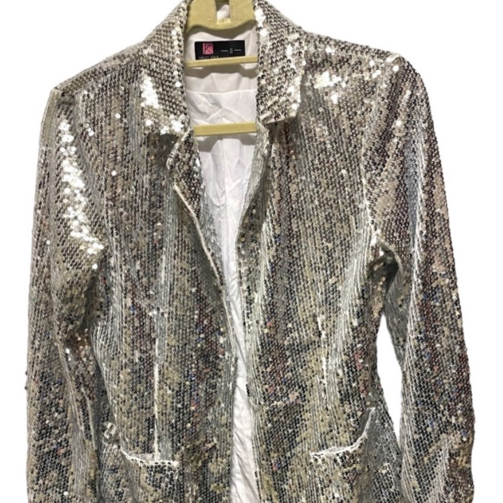 Glamorous Silver Sequin Women's Blazer - Picture 2 of 5
